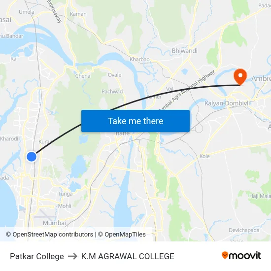 Patkar College to K.M AGRAWAL COLLEGE map