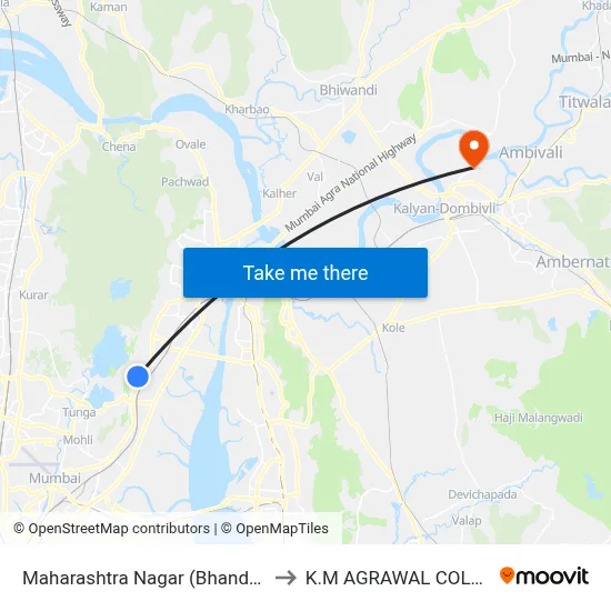 Maharashtra Nagar (Bhandup W) to K.M AGRAWAL COLLEGE map
