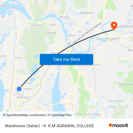 Warehouse (Sahar) to K.M AGRAWAL COLLEGE map