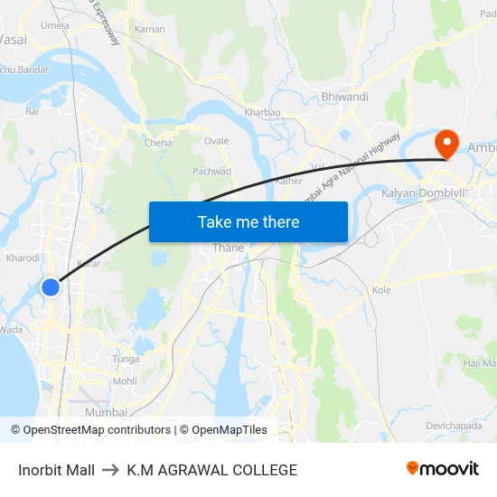 Inorbit Mall to K.M AGRAWAL COLLEGE map