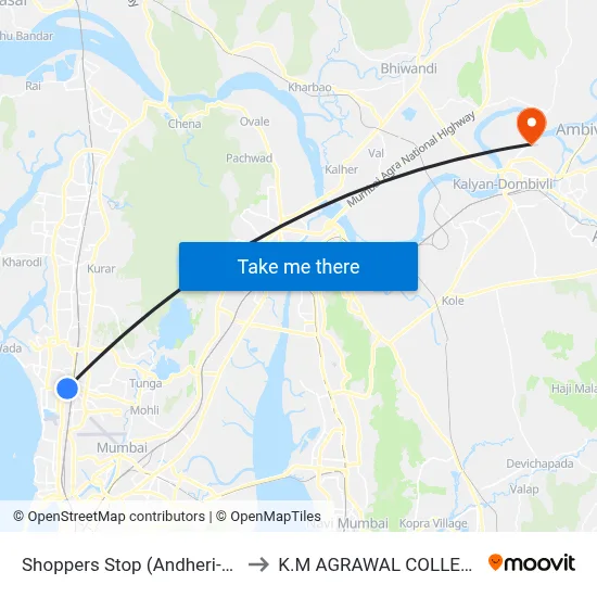 Shoppers Stop (Andheri-W) to K.M AGRAWAL COLLEGE map