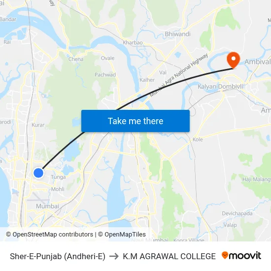 Sher-E-Punjab (Andheri-E) to K.M AGRAWAL COLLEGE map