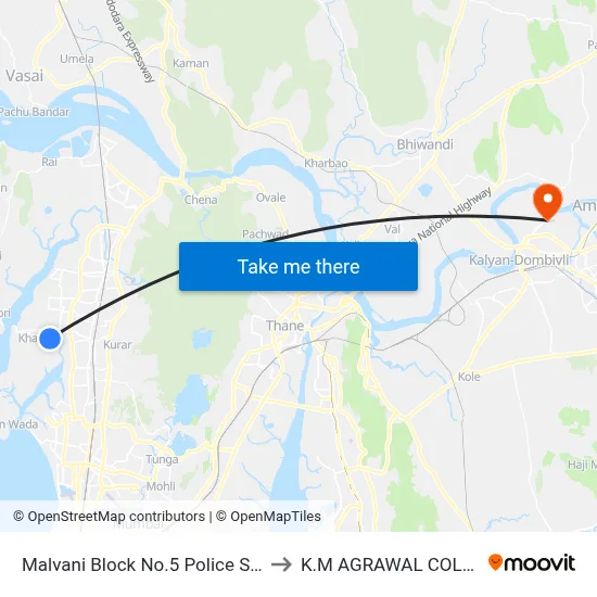 Malvani Block No.5 Police Station to K.M AGRAWAL COLLEGE map
