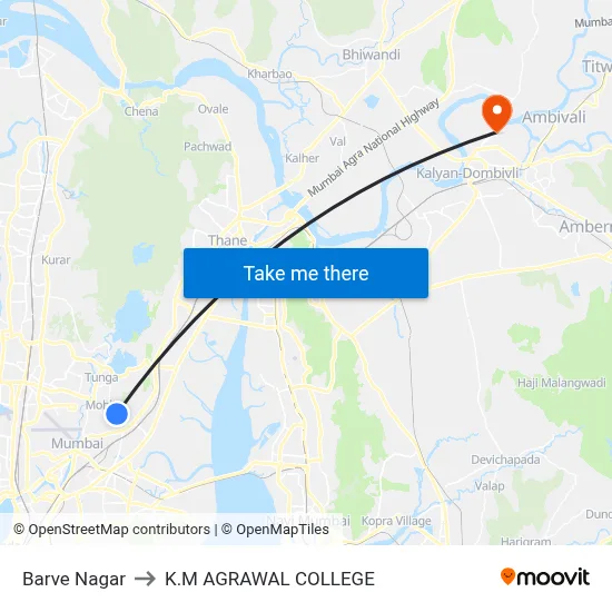Barve Nagar to K.M AGRAWAL COLLEGE map