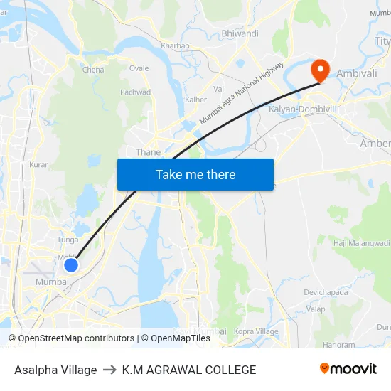 Asalpha Village to K.M AGRAWAL COLLEGE map