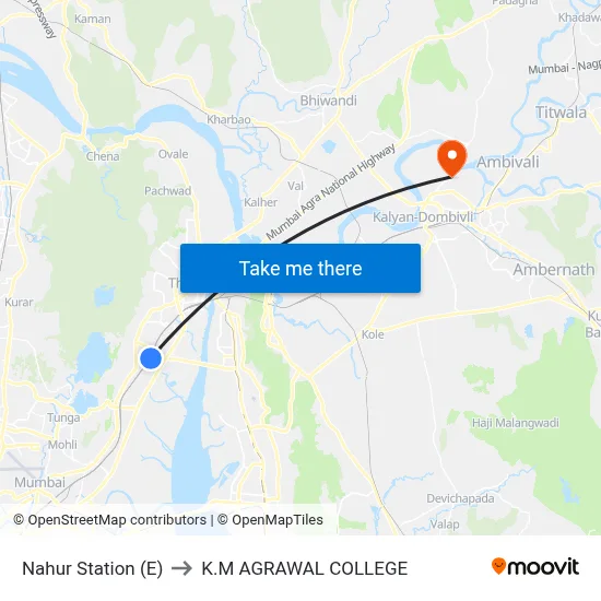 Nahur Station (E) to K.M AGRAWAL COLLEGE map