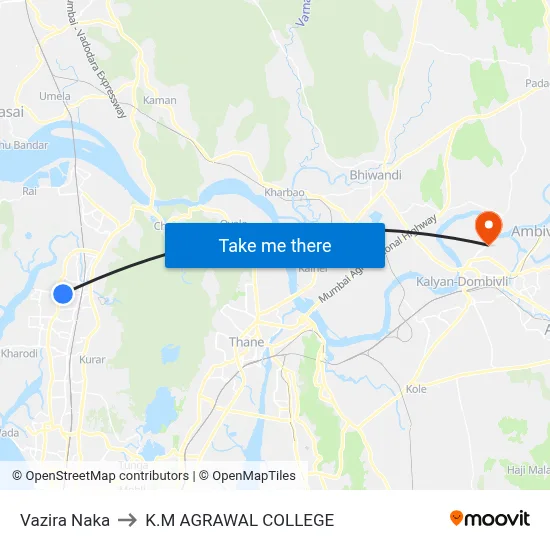 Vazira Naka to K.M AGRAWAL COLLEGE map