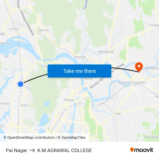 Pai Nagar to K.M AGRAWAL COLLEGE map