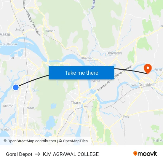 Gorai Depot to K.M AGRAWAL COLLEGE map
