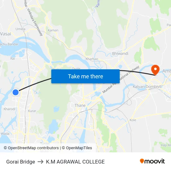 Gorai Bridge to K.M AGRAWAL COLLEGE map