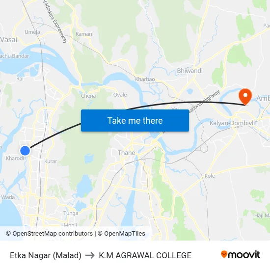 Etka Nagar (Malad) to K.M AGRAWAL COLLEGE map