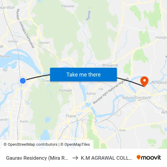 Gaurav Residency (Mira Road) to K.M AGRAWAL COLLEGE map