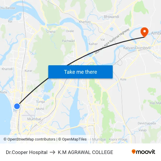 Dr.Cooper Hospital to K.M AGRAWAL COLLEGE map