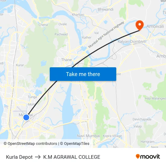 Kurla Depot to K.M AGRAWAL COLLEGE map