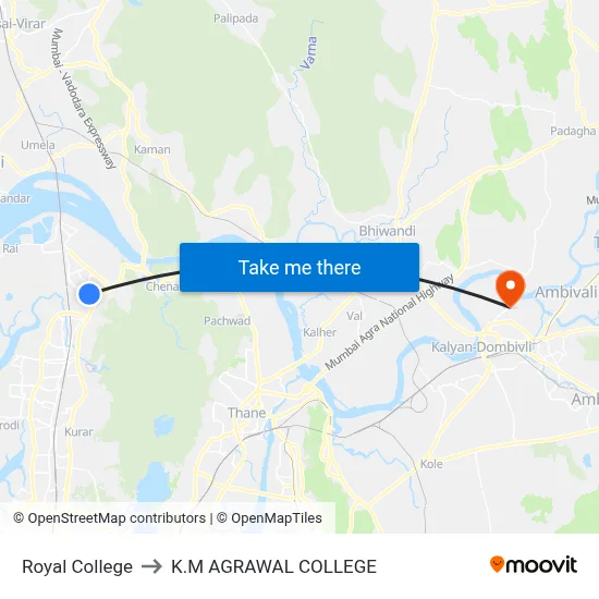 Royal College to K.M AGRAWAL COLLEGE map