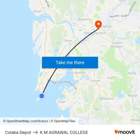Colaba Depot to K.M AGRAWAL COLLEGE map