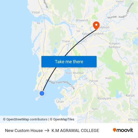 New Custom House to K.M AGRAWAL COLLEGE map
