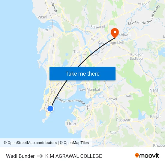 Wadi Bunder to K.M AGRAWAL COLLEGE map