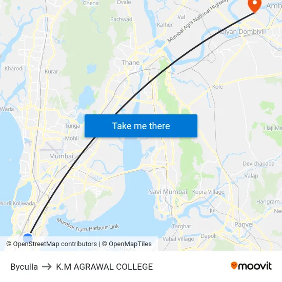 Byculla to K.M AGRAWAL COLLEGE map