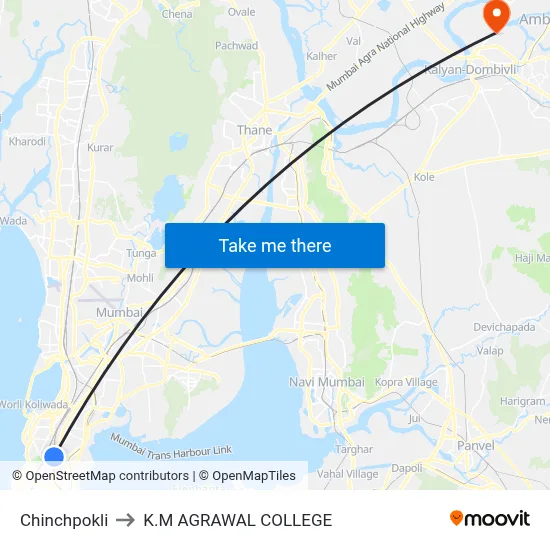 Chinchpokli to K.M AGRAWAL COLLEGE map
