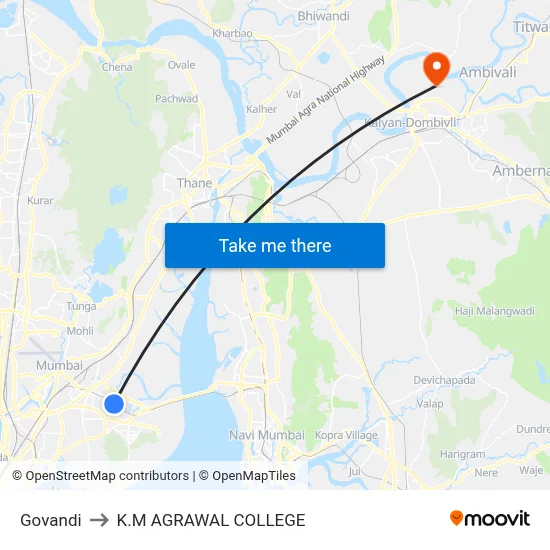 Govandi to K.M AGRAWAL COLLEGE map