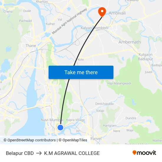 Belapur CBD to K.M AGRAWAL COLLEGE map