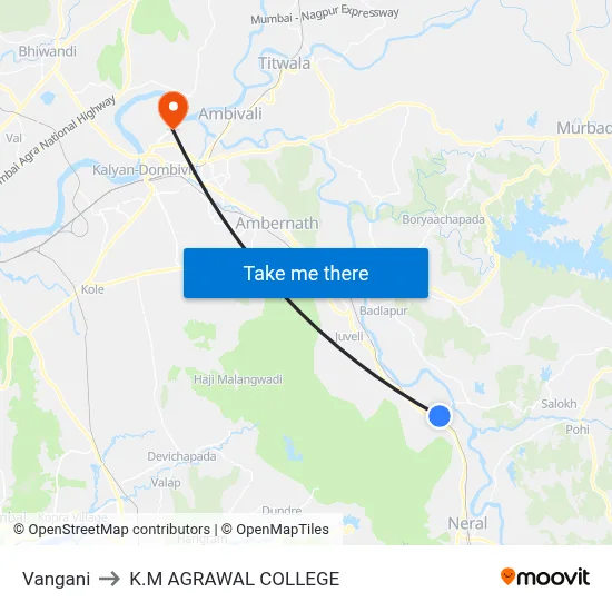 Vangani to K.M AGRAWAL COLLEGE map