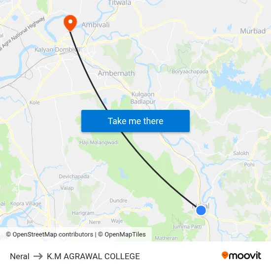 Neral to K.M AGRAWAL COLLEGE map