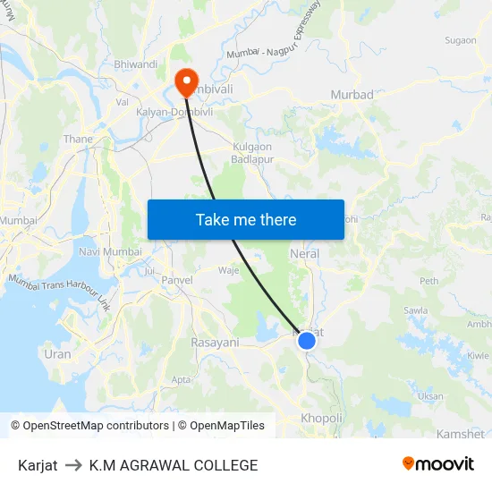 Karjat to K.M AGRAWAL COLLEGE map