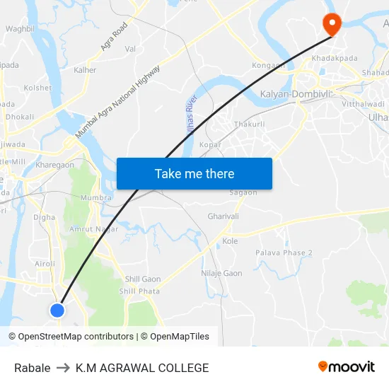 Rabale to K.M AGRAWAL COLLEGE map