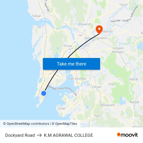 Dockyard Road to K.M AGRAWAL COLLEGE map