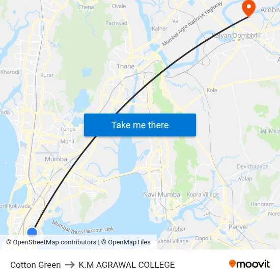 Cotton Green to K.M AGRAWAL COLLEGE map