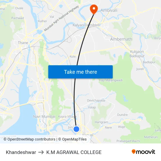 Khandeshwar to K.M AGRAWAL COLLEGE map