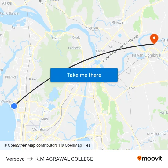 Versova to K.M AGRAWAL COLLEGE map
