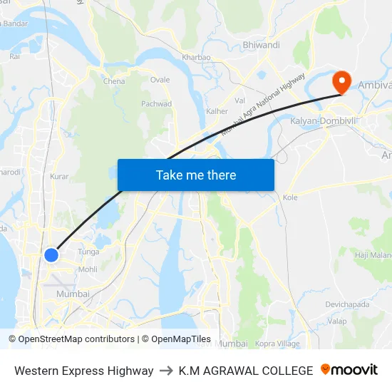 Western Express Highway to K.M AGRAWAL COLLEGE map