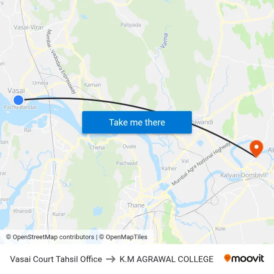 Vasai Court Tahsil Office to K.M AGRAWAL COLLEGE map