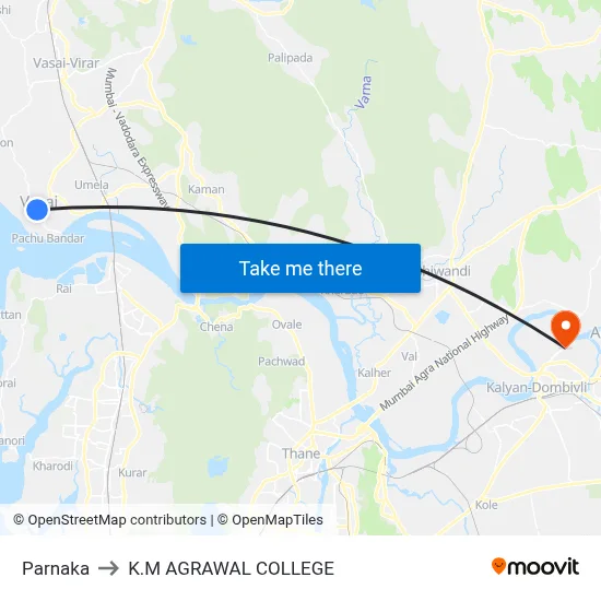 Parnaka to K.M AGRAWAL COLLEGE map