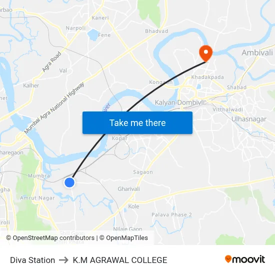 Diva Station to K.M AGRAWAL COLLEGE map