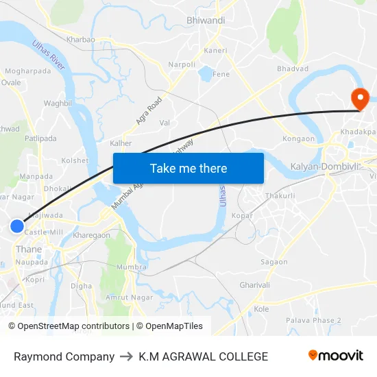 Raymond Company to K.M AGRAWAL COLLEGE map