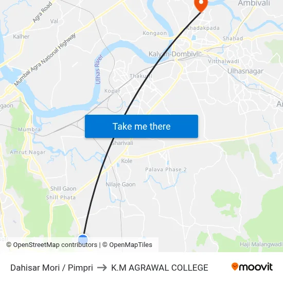 Dahisar Mori / Pimpri to K.M AGRAWAL COLLEGE map