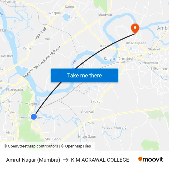 Amrut Nagar (Mumbra) to K.M AGRAWAL COLLEGE map