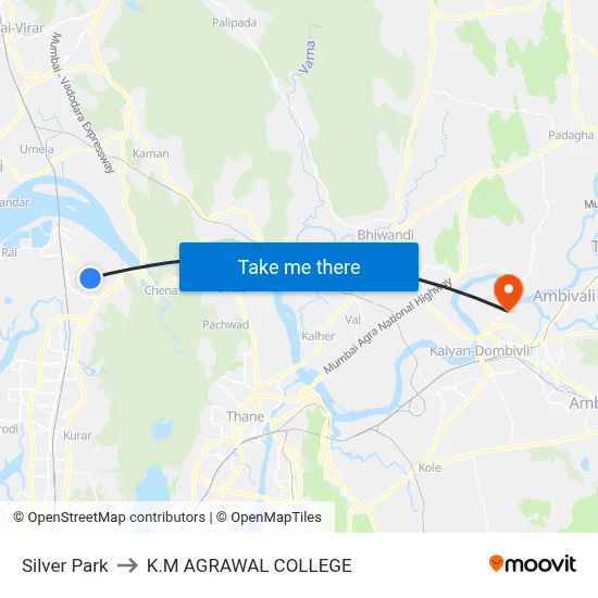 Silver Park to K.M AGRAWAL COLLEGE map