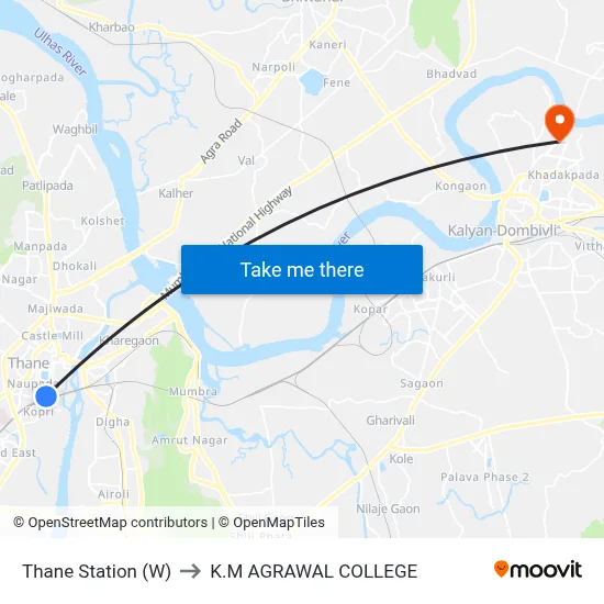 Thane Station (W) to K.M AGRAWAL COLLEGE map