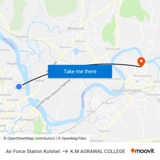 Air Force Station Kolshet to K.M AGRAWAL COLLEGE map