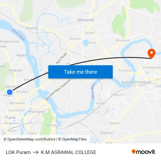 LOK Puram to K.M AGRAWAL COLLEGE map