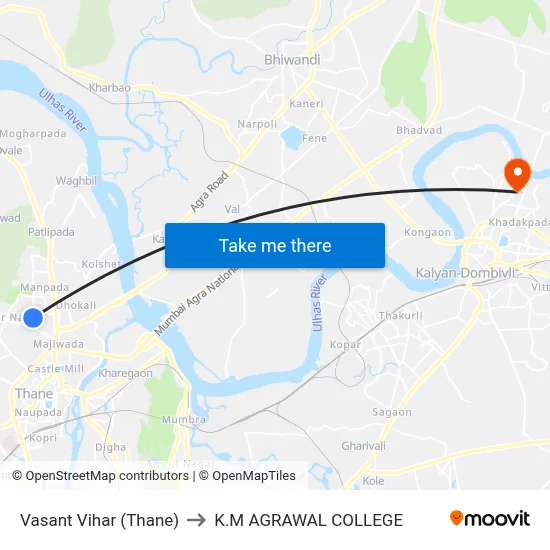 Vasant Vihar (Thane) to K.M AGRAWAL COLLEGE map