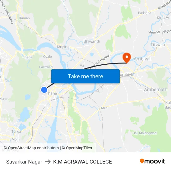 Savarkar Nagar to K.M AGRAWAL COLLEGE map