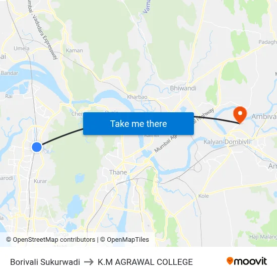 Borivali Sukurwadi to K.M AGRAWAL COLLEGE map
