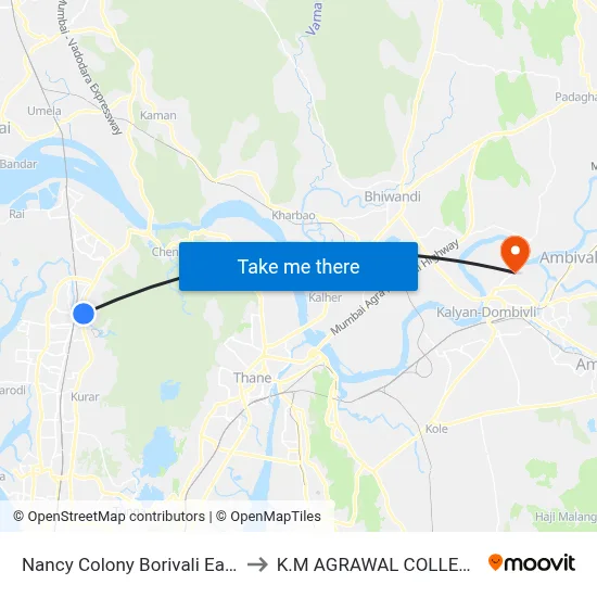 Nancy Colony Borivali East to K.M AGRAWAL COLLEGE map