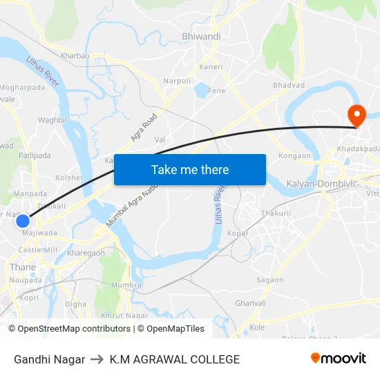 Gandhi Nagar to K.M AGRAWAL COLLEGE map